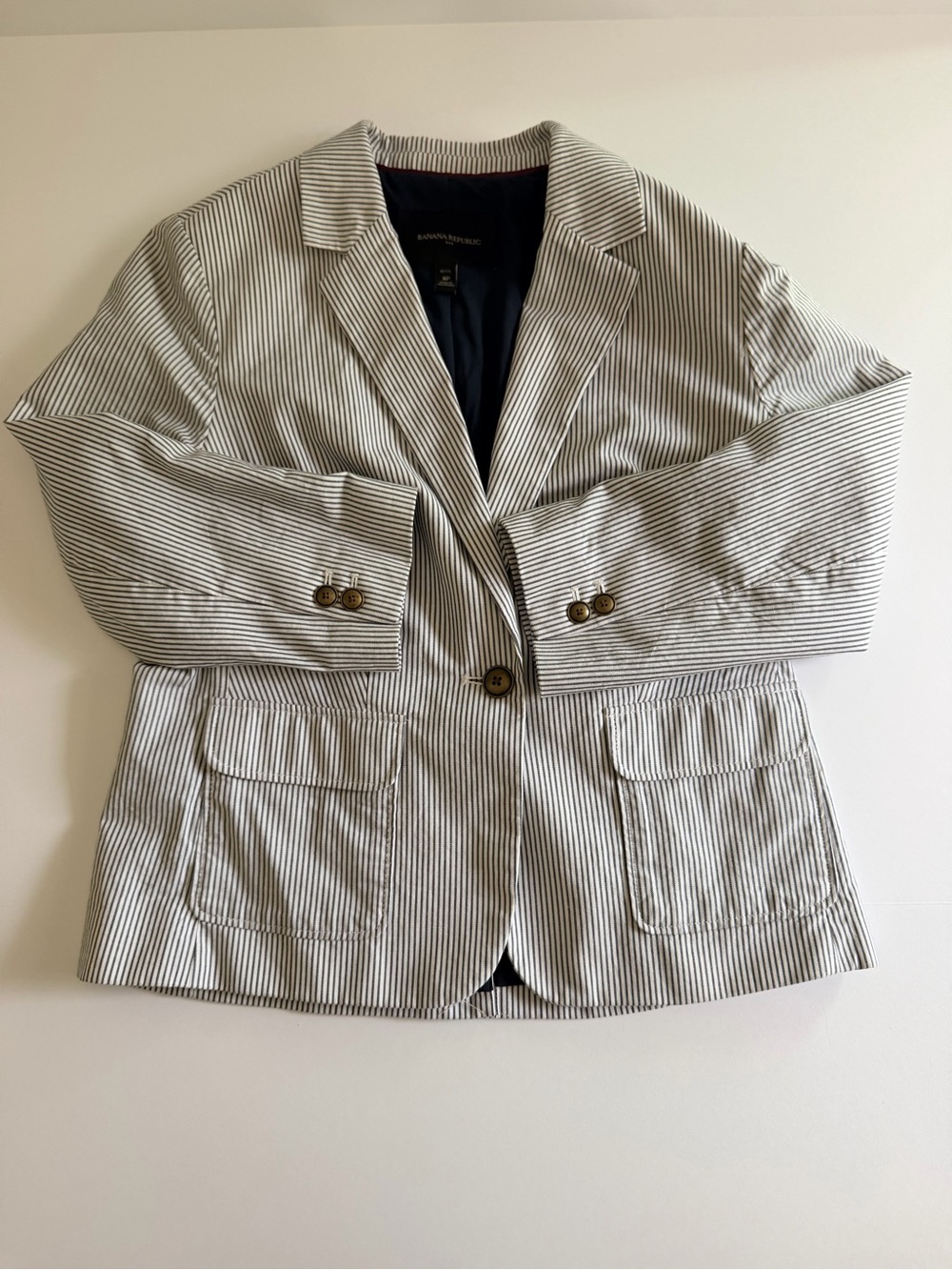 Banana Republic Striped Seersucker-Style Blazer Petite 8P - Picture 3 of 9